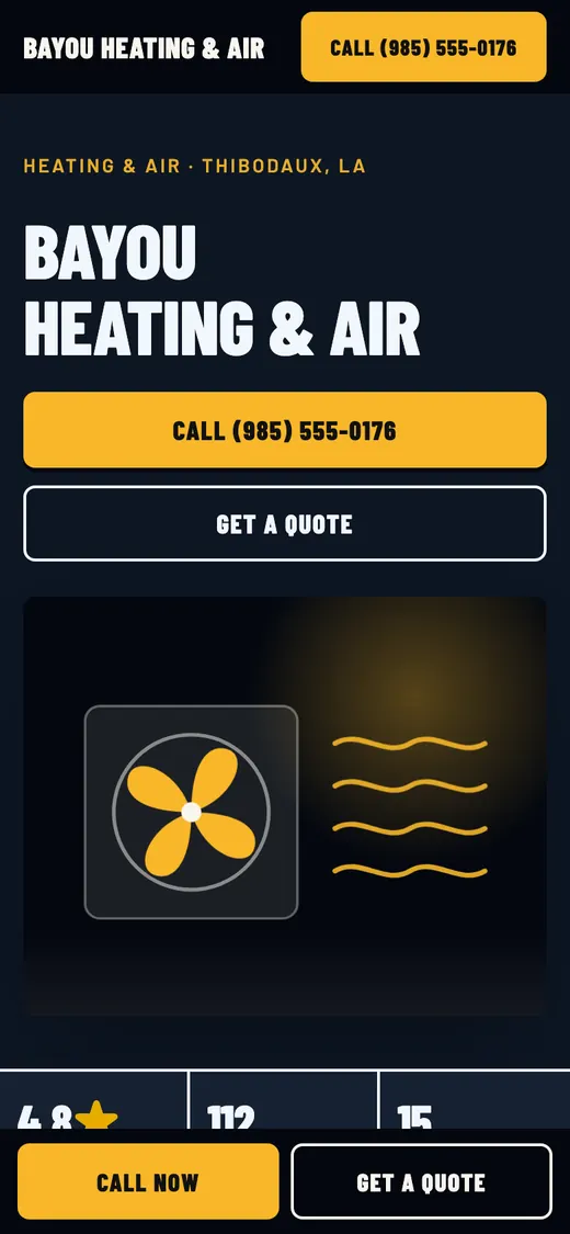 Bayou Heating & Air, example design on a phone