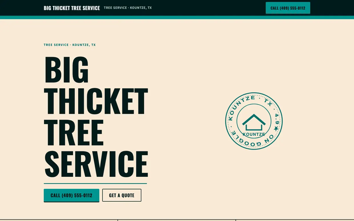 Big Thicket Tree Service, example design on a laptop