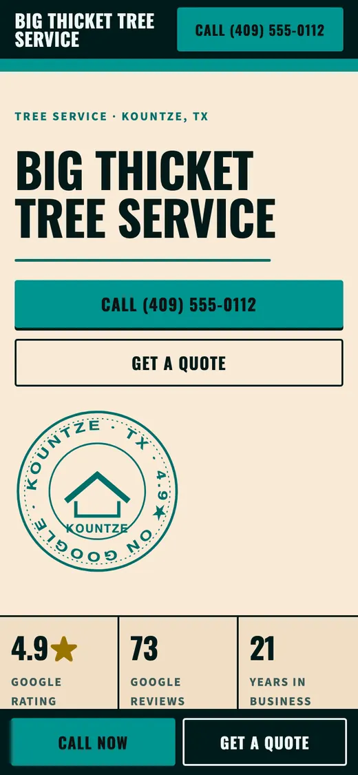 Big Thicket Tree Service, example design on a phone