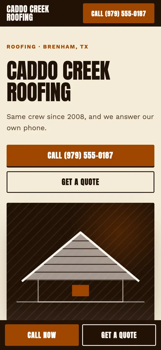 Caddo Creek Roofing, example design on a phone