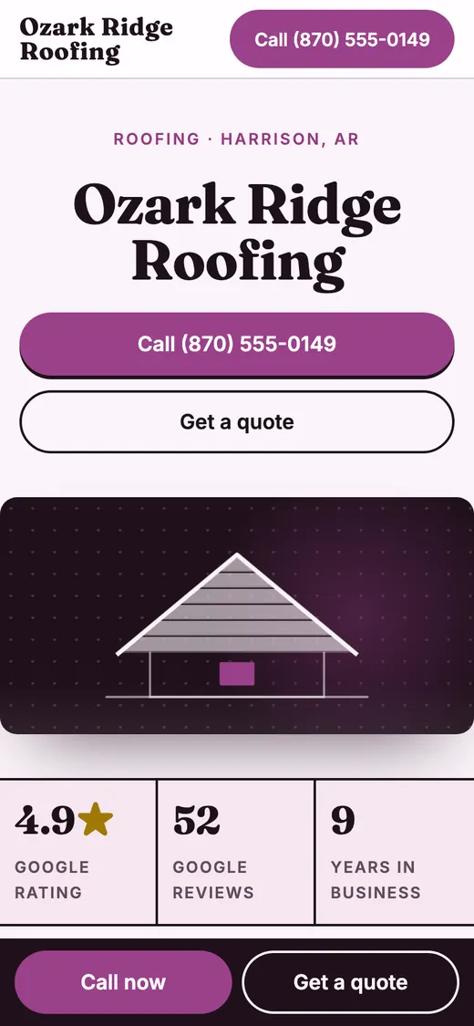 Ozark Ridge Roofing, example design on a phone