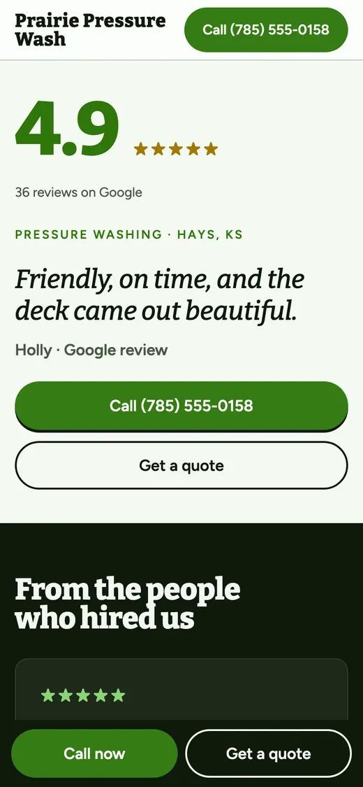 Prairie Pressure Wash, example design on a phone