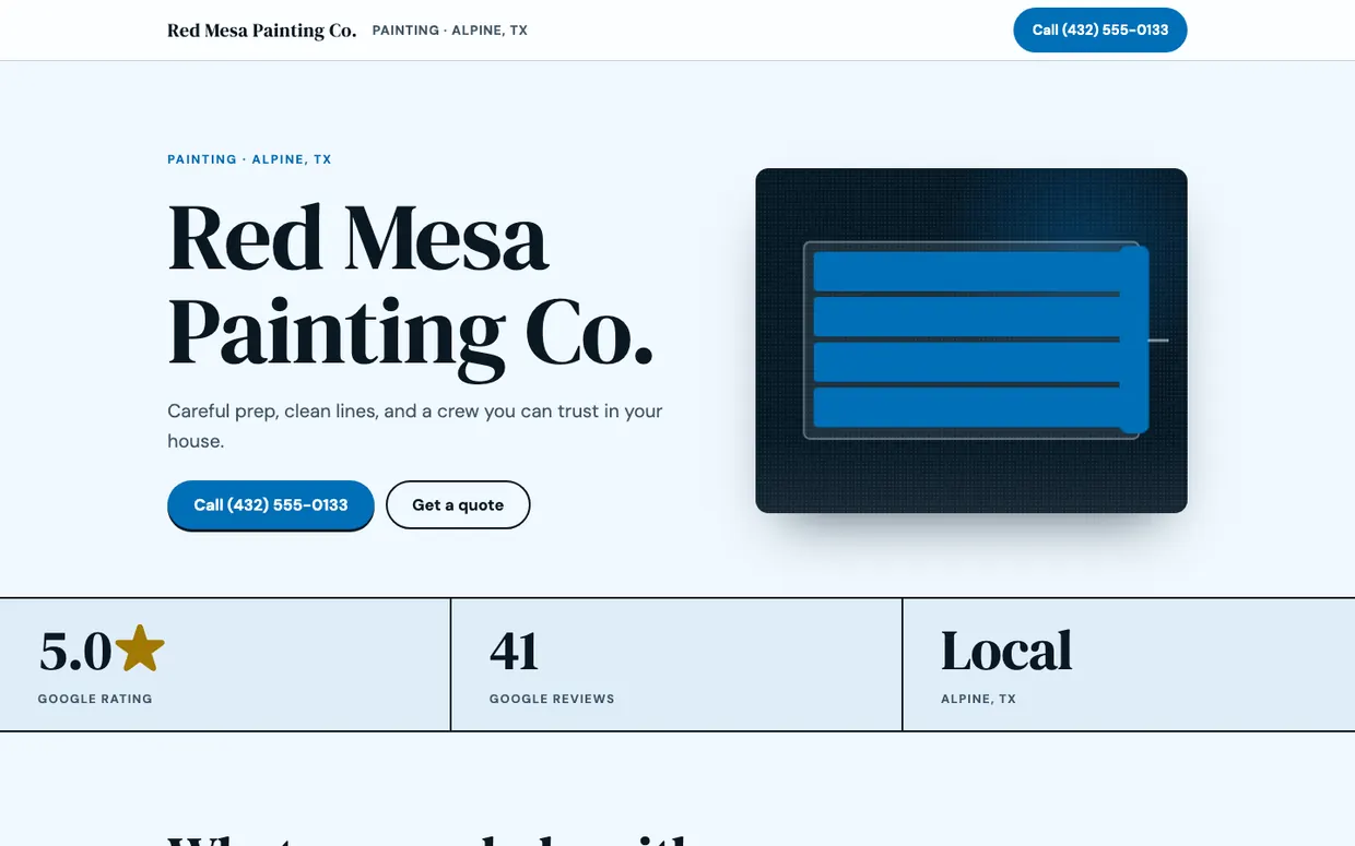 Red Mesa Painting Co., example design on a laptop