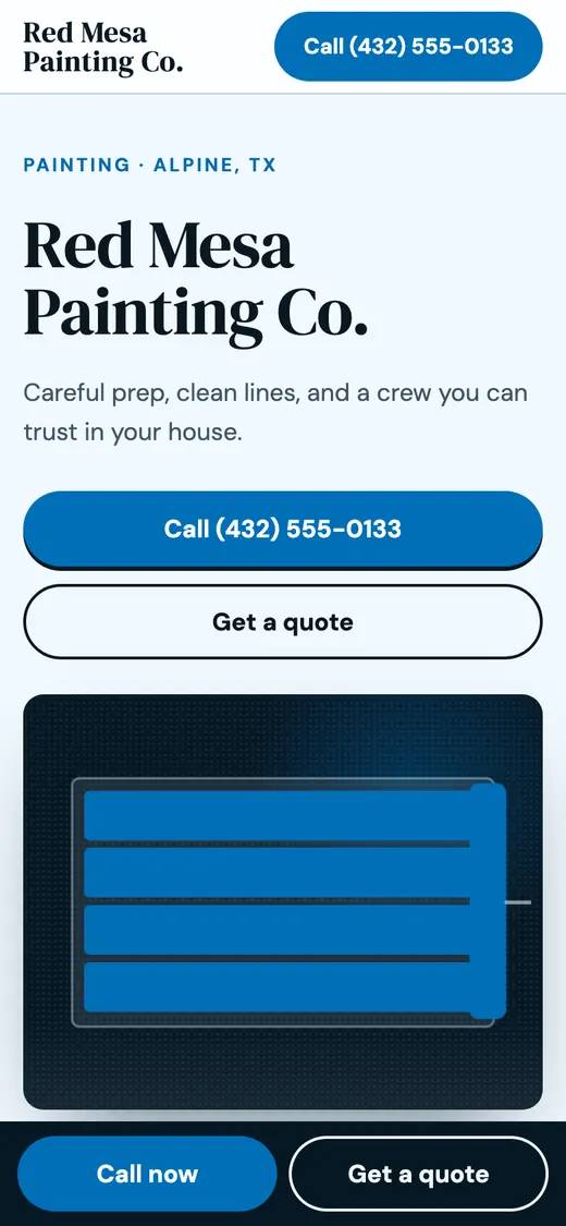 Red Mesa Painting Co., example design on a phone